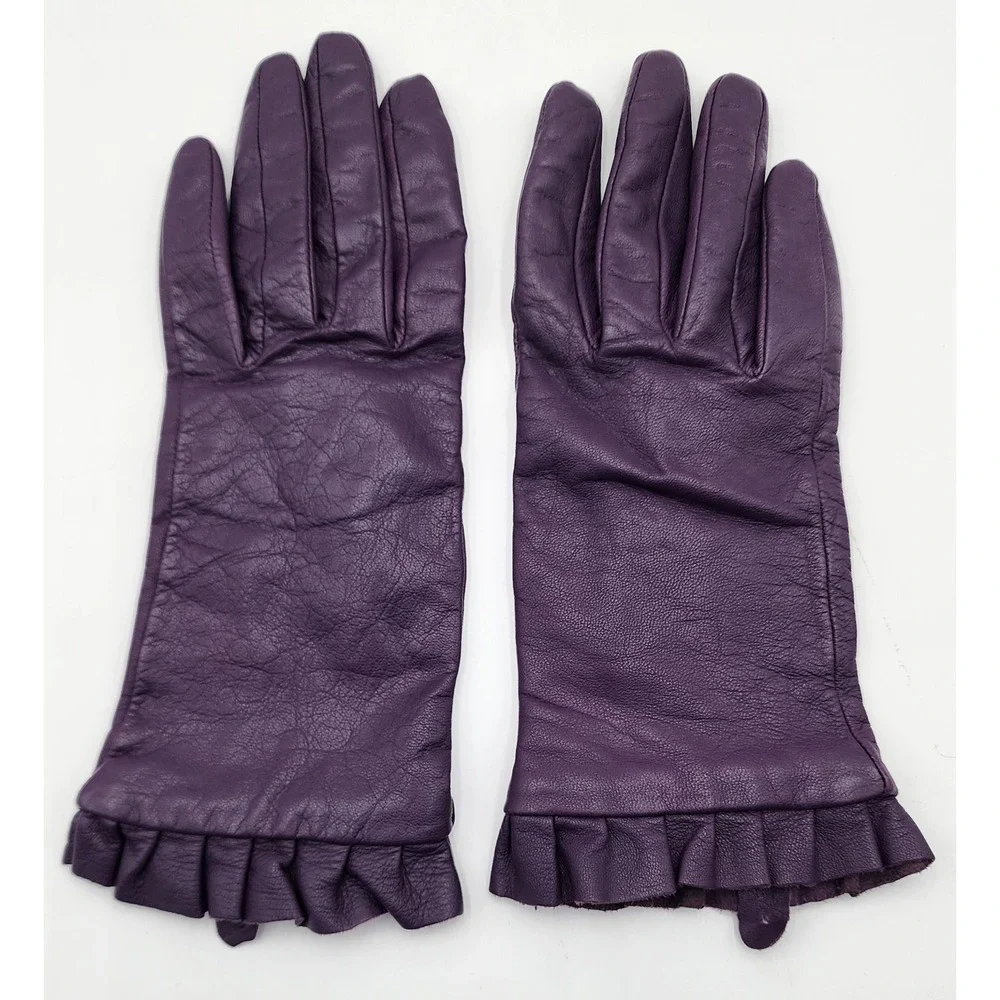 Mixit Leather Gloves Women Small Purple Ruffle Cuff Knit Lined